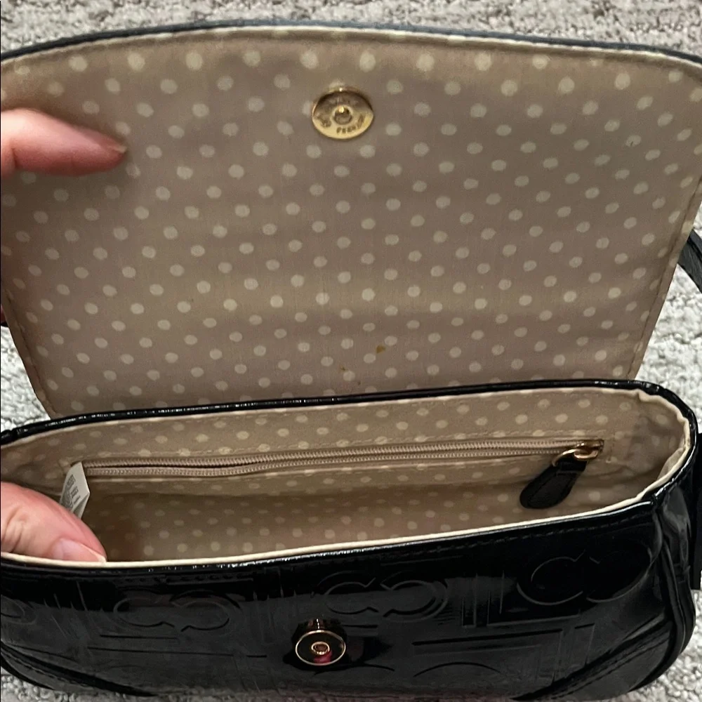 Liz Claiborne Black Patent Shoulder Bag with Embossed Logo